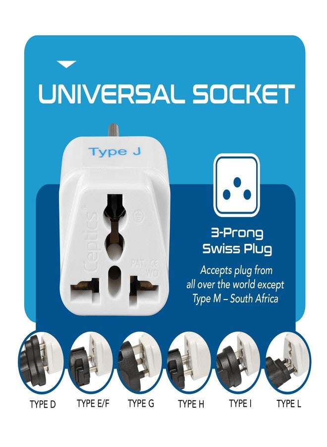 Ceptics India to Switzerland, Rwanda, Liechtenstein (Type J) Travel Adapter Plug - CE Certified - RoHS Compliant - White Color - 3 Pack (GP-11A-3PK) - Image 5